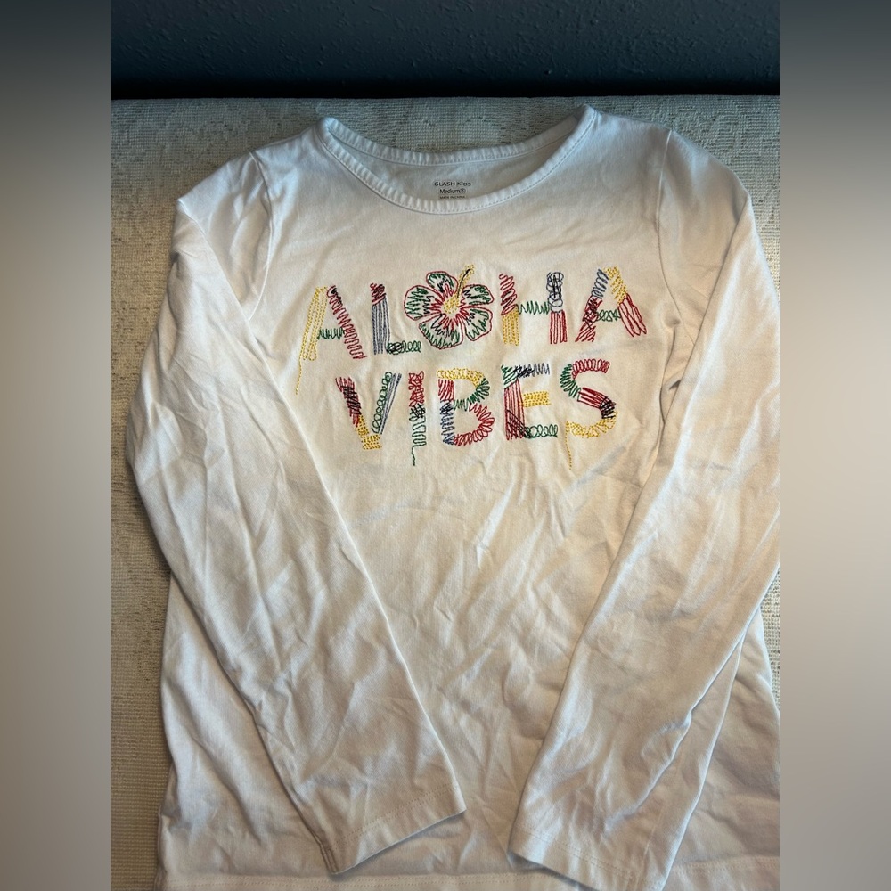 5 for $25 - Aloha Vibes Kids Long Sleeve Tee - White